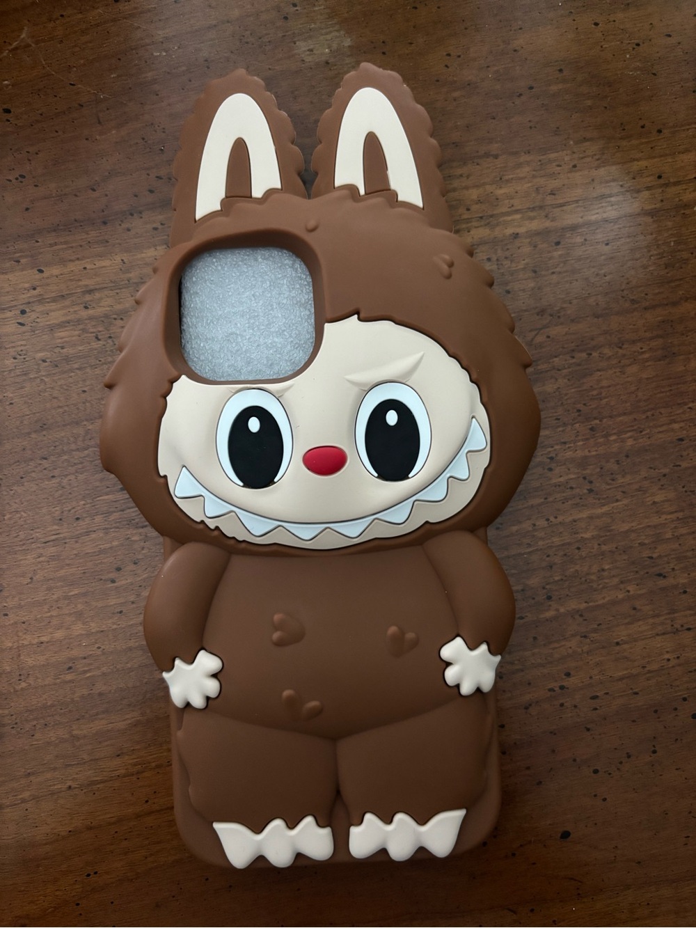 Cute Brown Monster Silicone Phone Case with White Accents iphone 15